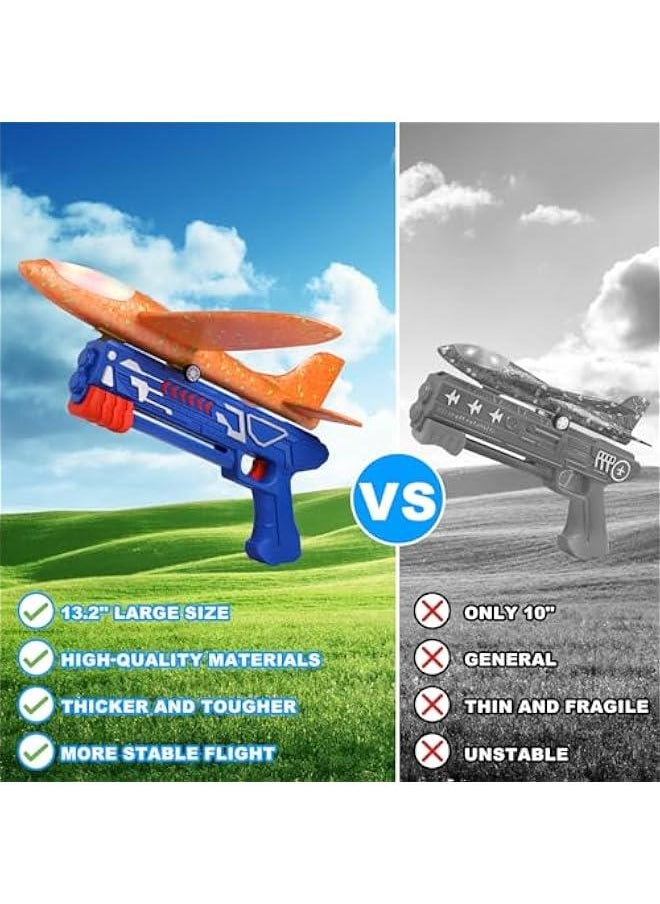 3 Pack Airplane Launcher Toys, 13.2'' LED Foam Glider Catapult Plane Toy for Boys, 2 Flight Modes Outdoor Flying Toys Birthday Gifts for Boys Girls 4 5 6 7 8 9 10 11 12 Year Old