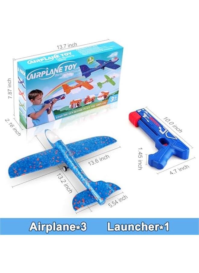 3 Pack Airplane Launcher Toys, 13.2'' LED Foam Glider Catapult Plane Toy for Boys, 2 Flight Modes Outdoor Flying Toys Birthday Gifts for Boys Girls 4 5 6 7 8 9 10 11 12 Year Old