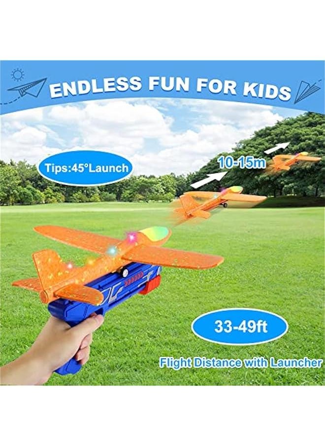 3 Pack Airplane Launcher Toys, 13.2'' LED Foam Glider Catapult Plane Toy for Boys, 2 Flight Modes Outdoor Flying Toys Birthday Gifts for Boys Girls 4 5 6 7 8 9 10 11 12 Year Old