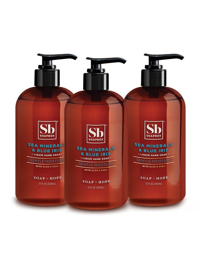 Soapbox Liquid Hand Soap, Sea Minerals & Blue Iris - Hand Soap for Bathroom and Kitchen, 12oz Pump Bottles (Pack of 3)