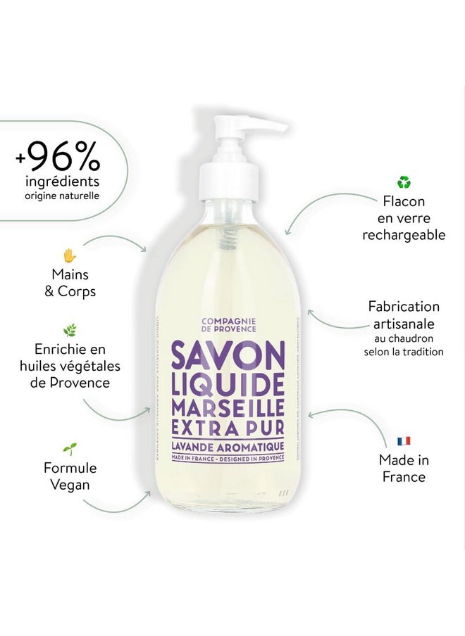 Compagnie de Provence Savon de Marseille Extra Pure Liquid Soap - Aromatic Lavender - 16.7 Fl Oz Glass Pump Bottle