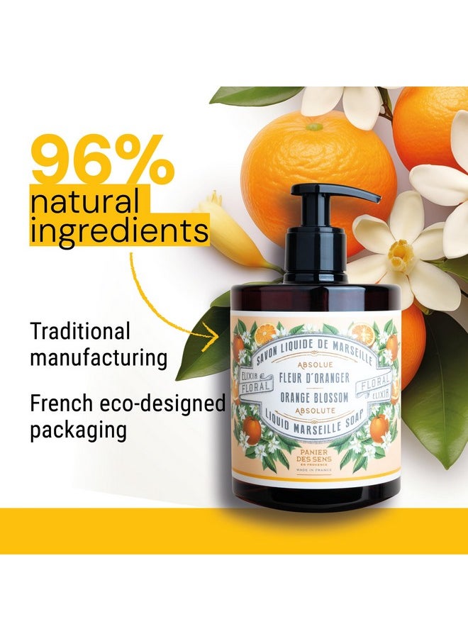Panier des Sens - Liquid Hand Soap - Orange Blossom Hand Wash - French Marseille Moisturizing Hand Soap with Coconut Oil - Refillable Kitchen & Bathroom Hand Soap - 96% Natural Ingredients -16.9 Fl.oz