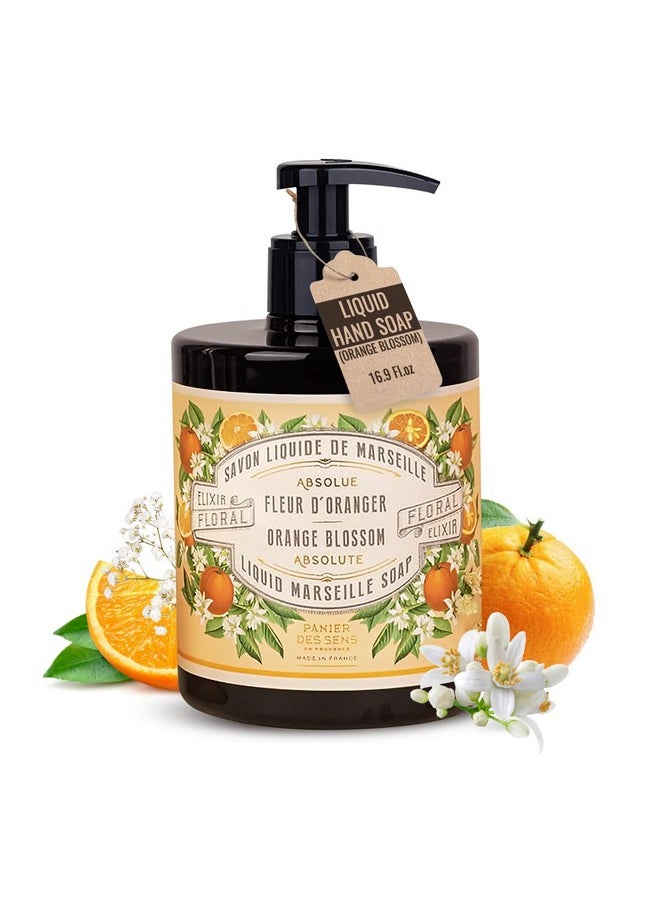 Panier des Sens - Liquid Hand Soap - Orange Blossom Hand Wash - French Marseille Moisturizing Hand Soap with Coconut Oil - Refillable Kitchen & Bathroom Hand Soap - 96% Natural Ingredients -16.9 Fl.oz