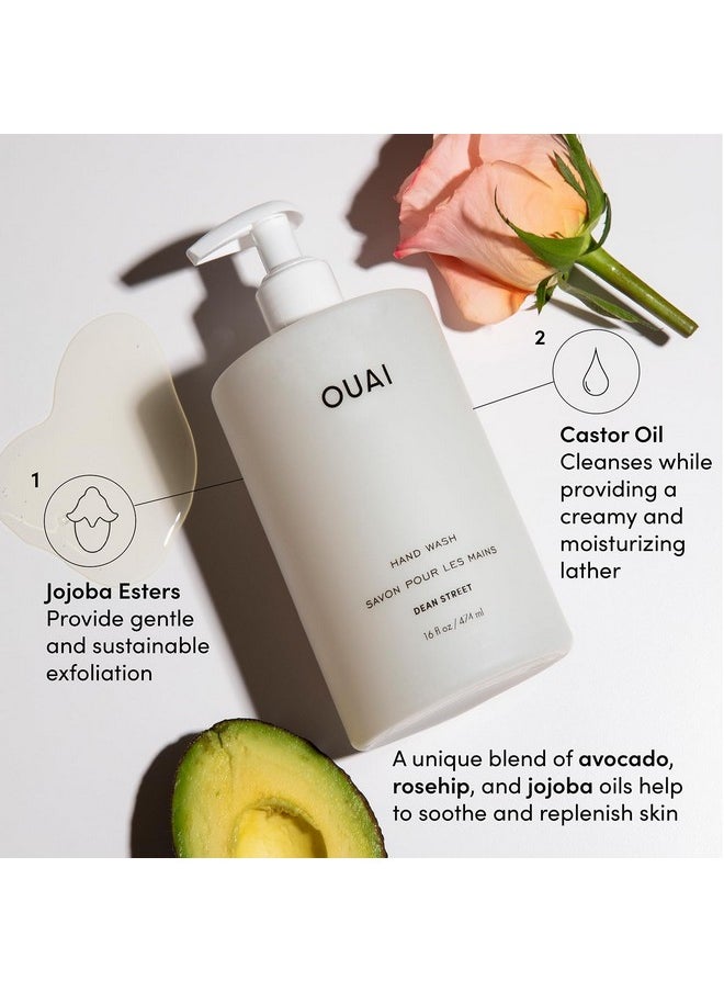 OUAI Hand Wash - Liquid Hand Soap with Jojoba, Avocado, & Rose Hip Oil for Replenished Skin - Gentle Exfoliating Bathroom + Kitchen Hand Soap (16 Fl Oz)