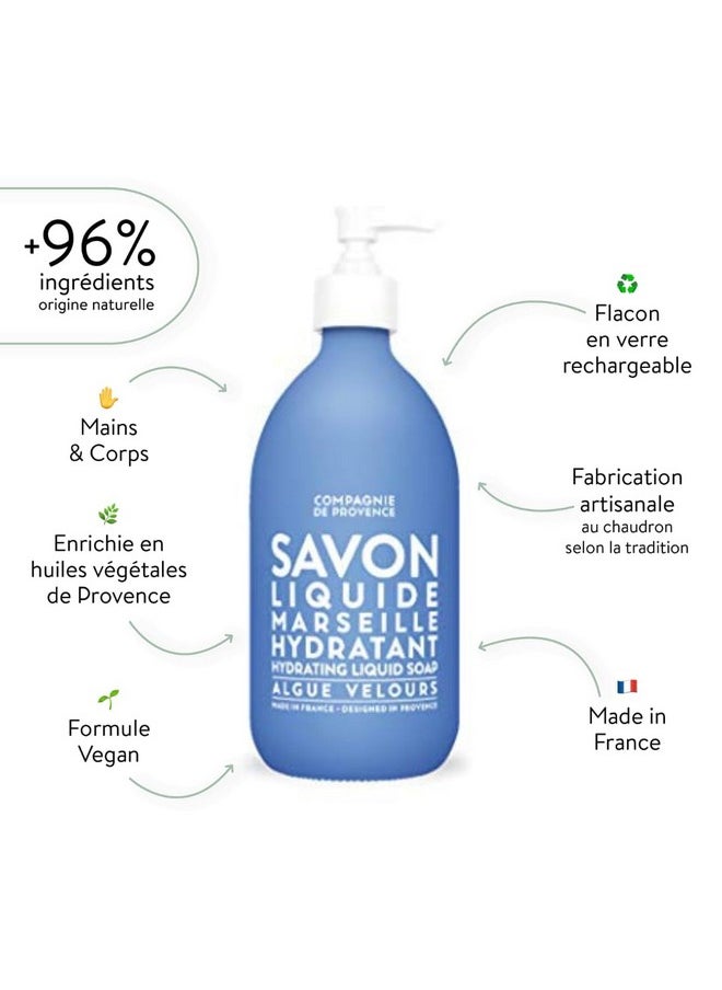 Compagnie de Provence Savon de Marseille Extra Pure Liquid Soap - Velvet Seaweed - 16.7 Fl Oz Glass Pump Bottle