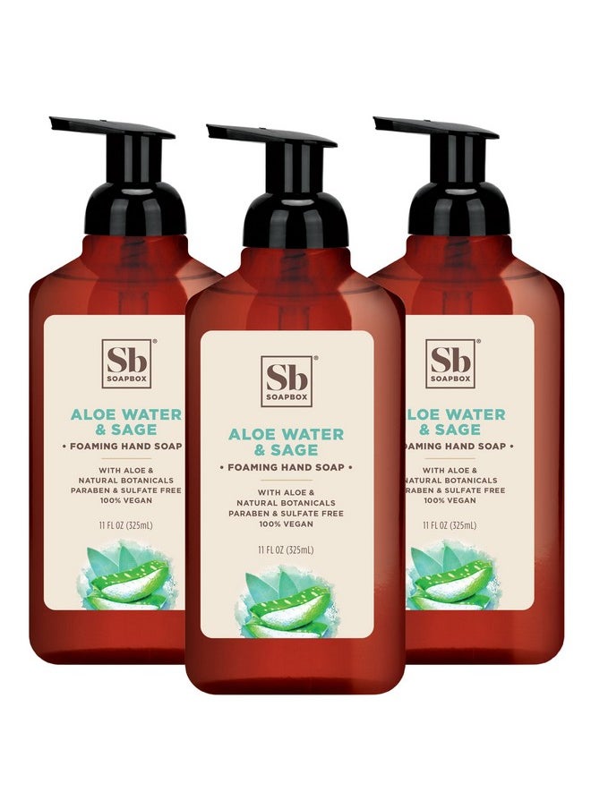 Soapbox Foaming Hand Soap ? Aloe Water & Sage ? 11oz Pump Bottles ? 3 Ct - Gently Scented, Moisturizing Foaming Hand Wash for Kitchen and Bathroom, Vegan, Cruelty & Paraben Free