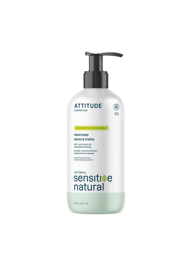 ATTITUDE Hand Soap for Sensitive Skin with Oat and Avocado Oil, EWG Verified, Dermatologically Tested, Vegan, 16 Fl Oz