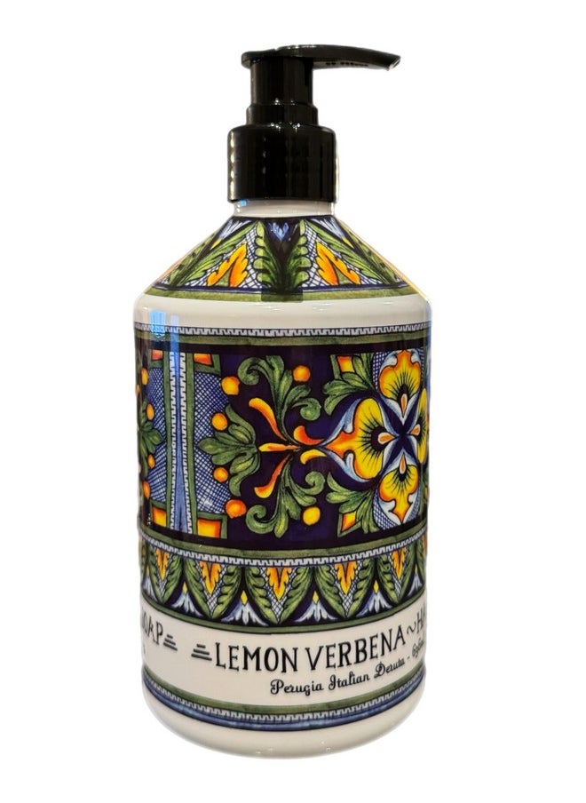 Deruta Perugia Italian Lemon Verbena Hand Soap - Perfect Kitchen Decor Soap - Organic Liquid Hand Soap with Italian Soap Dispenser - Bathroom or Kitchen 22 Fl. Oz