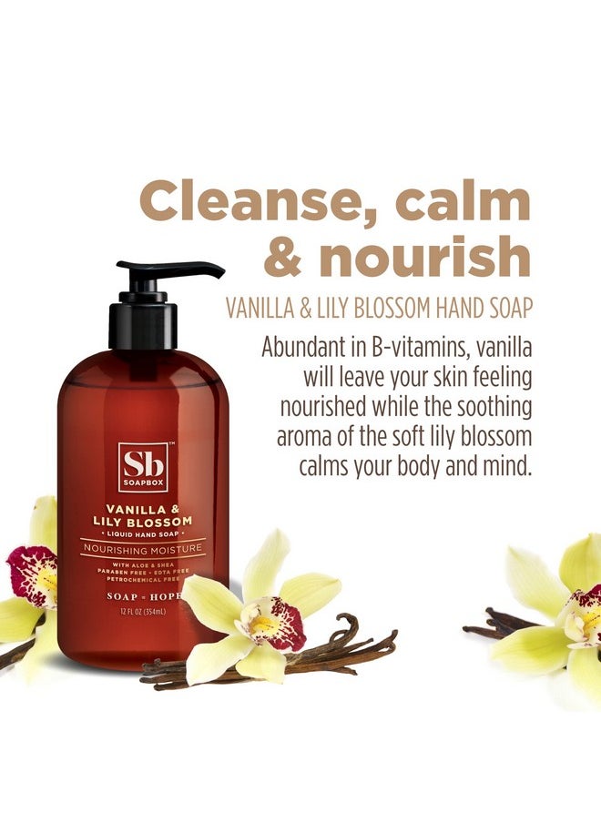 Soapbox Liquid Hand Soap, Vanilla & Lily Blossom - Gentle, Moisturizing Hand Cleanser, Vegan, Cruelty Free Hand Soap for Bathroom and Kitchen, 12oz Pump Bottles (Pack of 3)