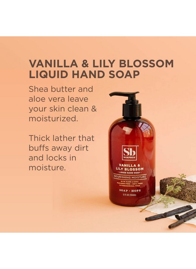 Soapbox Liquid Hand Soap, Vanilla & Lily Blossom - Gentle, Moisturizing Hand Cleanser, Vegan, Cruelty Free Hand Soap for Bathroom and Kitchen, 12oz Pump Bottles (Pack of 3)