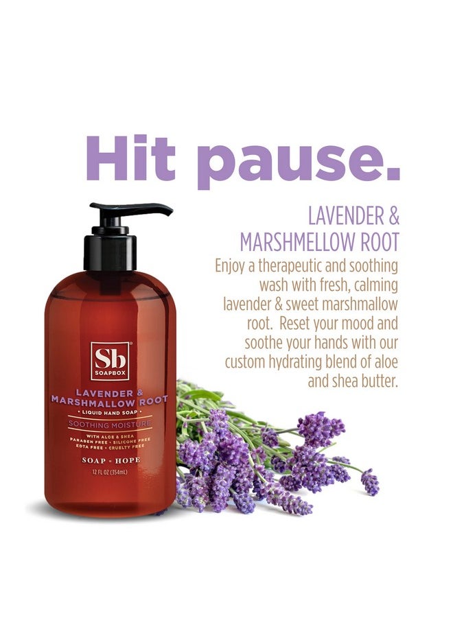 Soapbox Liquid Hand Soap, Lavender & Marshmallow Root - Gentle, Moisturizing Hand Cleanser, Vegan & Cruelty Free Hand Wash for Kitchen and Bathroom, 12oz Pump Bottles (Pack of 3)