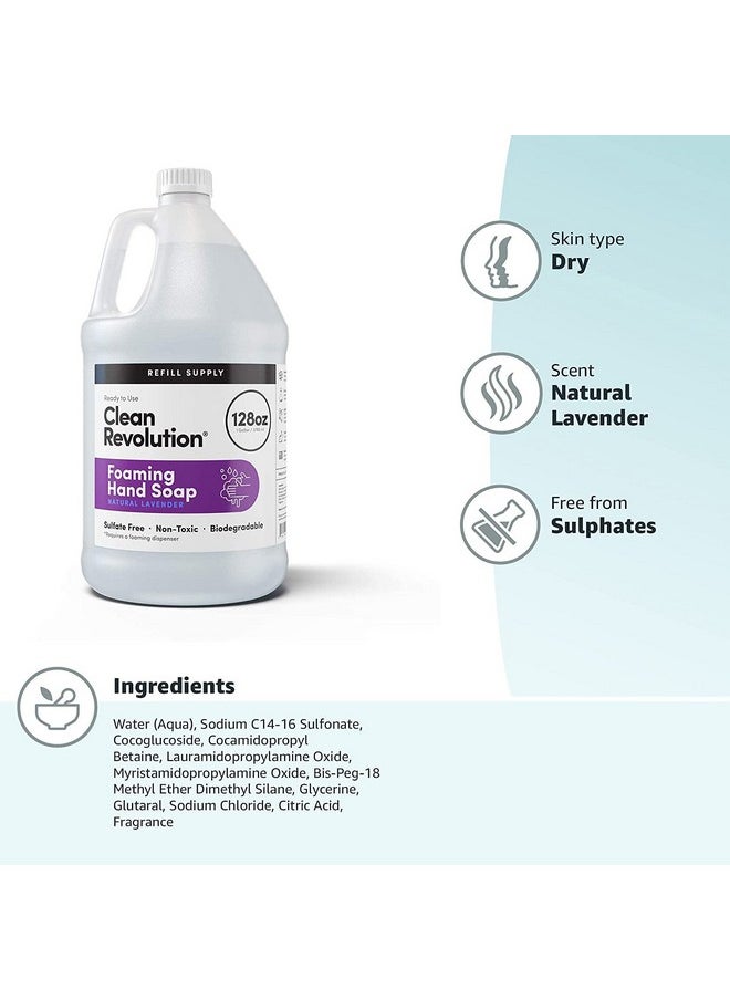 Clean Revolution Foaming Hand Soap Refill Supply Container. Ready to Use Formula. Natural Lavender Fragrance, 128 Fl. Oz