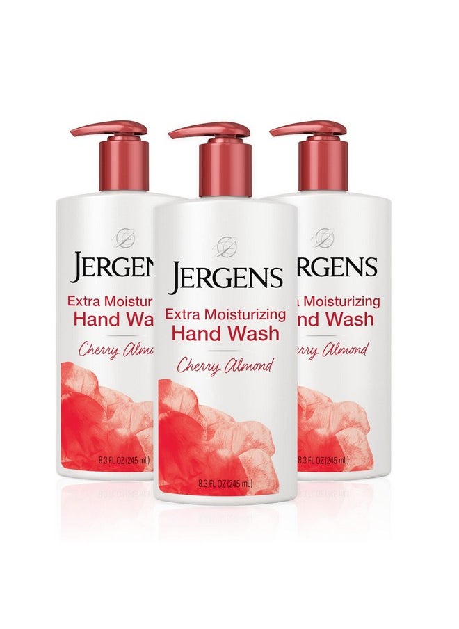 Jergens Extra Moisturizing Hand Soap, Liquid Hand Soap Dispenser with Jergens Cherry Almond Scent, Hand Wash For Dry Hands, 8.3 Ounces (Pack of 3)