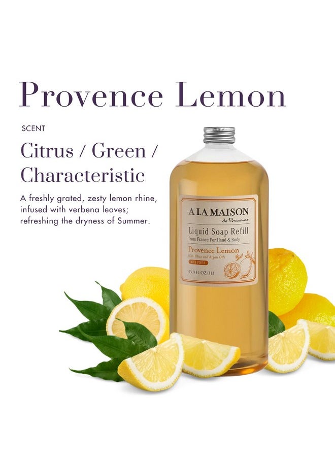 A LA MAISON French Liquid Hand Soap Refill, Provence Lemon - Natural Hand Wash Made with Essential Oils - Biodegradable, Plant-Based, Vegan, Cruelty-Free, Alcohol & Paraben Free (33.8 oz, 1 Pack)