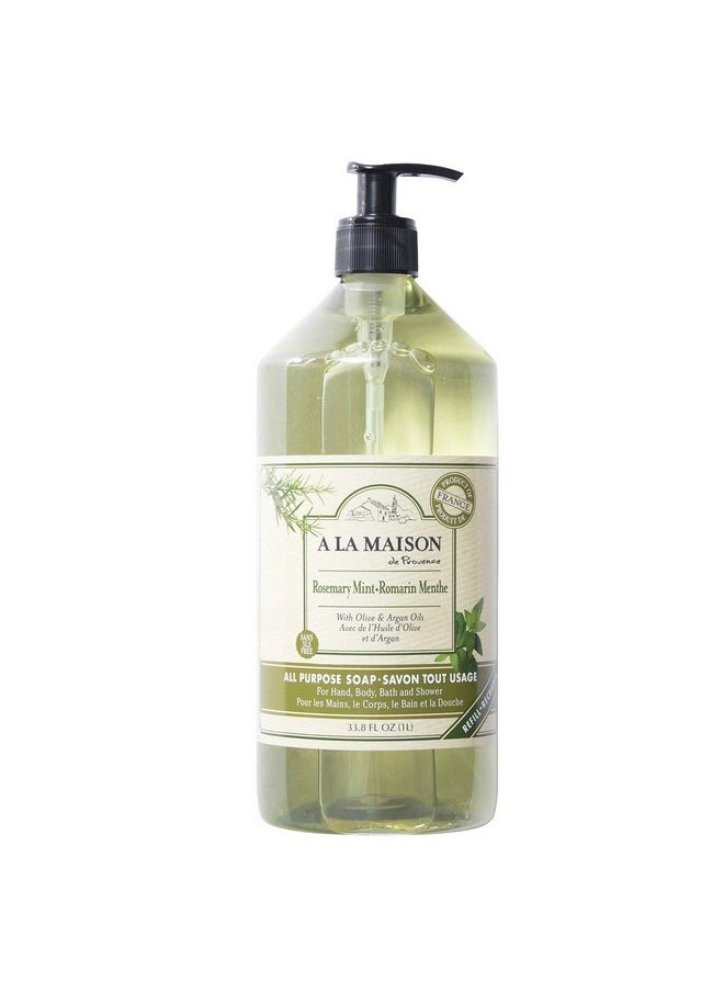 A LA MAISON French Liquid Hand Soap, Rosemary Mint - Natural Hand Wash Made with Essential Oils - Biodegradable, Plant-Based, Vegan, Cruelty-Free, Alcohol & Paraben Free (33.8 oz, 1 Pack)