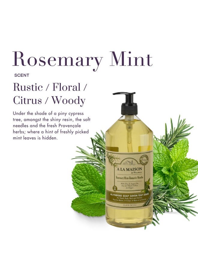 A LA MAISON French Liquid Hand Soap, Rosemary Mint - Natural Hand Wash Made with Essential Oils - Biodegradable, Plant-Based, Vegan, Cruelty-Free, Alcohol & Paraben Free (33.8 oz, 1 Pack)