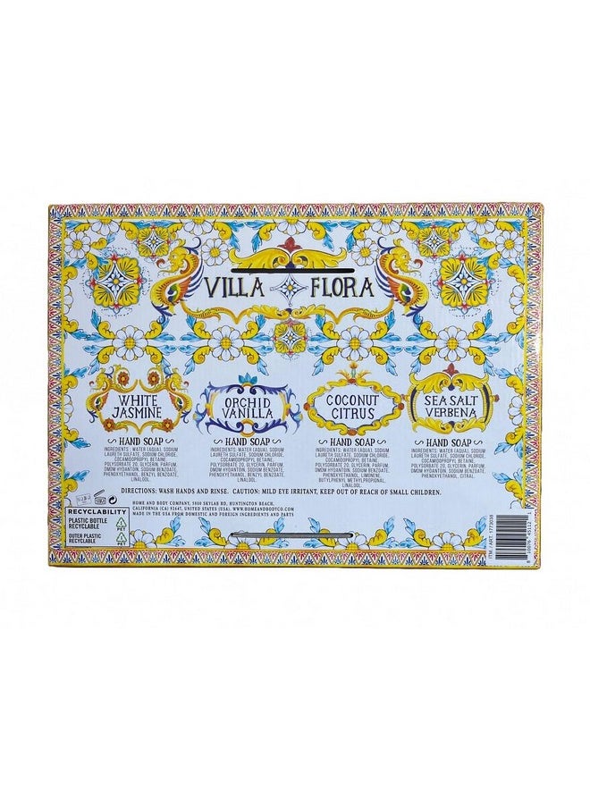 Home and Body Company Hand Soap Villa Flora Collection 16 FL/473ml Bottles infused with Essential Oils (SET OF 4) Sea Salt Verbena, Coconut Citrus, Orchid Vanilla, and White Jasmine