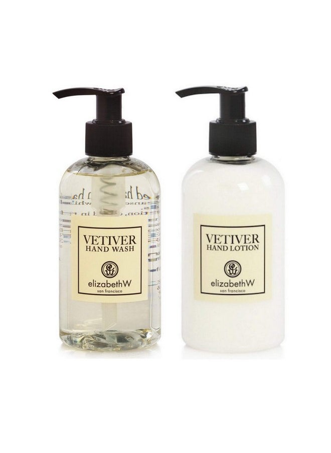 Elizabeth W Vetiver Hand Lotion and Hand Wash Featuring a Gute Cosmetic Carrying Bag (3 Piece Bundle) 8 Ounces Each
