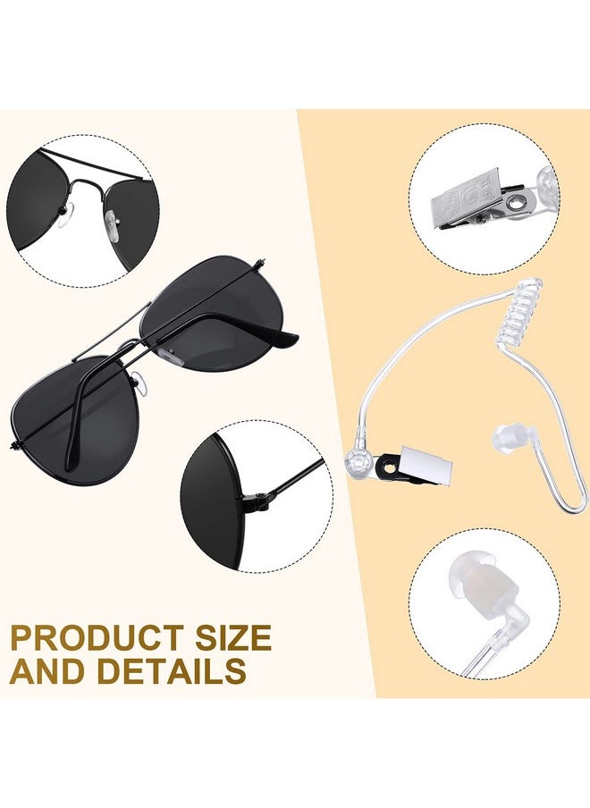 Harrycle 6 Pcs Playing Cosplay Toy Secret Service Dress up Includes Earplugs Acoustic Tube Headset Sunglasses and Black Security Hat for Teens Boys Playing Cosplay Costume Party Accessory Kit