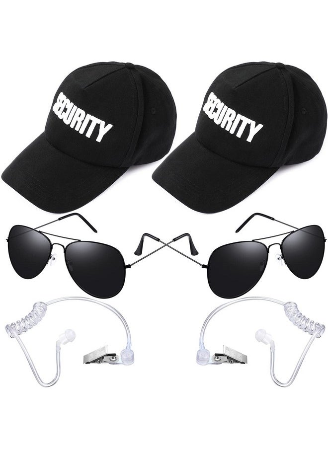Harrycle 6 Pcs Playing Cosplay Toy Secret Service Dress up Includes Earplugs Acoustic Tube Headset Sunglasses and Black Security Hat for Teens Boys Playing Cosplay Costume Party Accessory Kit