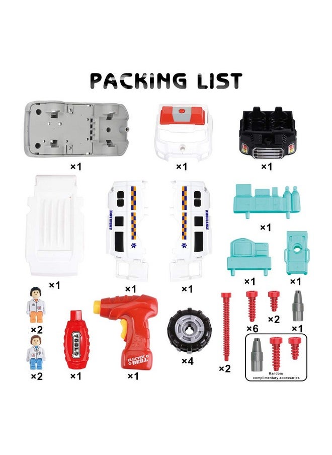 REMOKING Learning Take Apart Toy, Build Your Own Car Toy Ambulance Educational Playset with Tools and Power Drill, DIY Assembly Car Gifts for Kids with Realistic Sounds & Lights (3+ Ages)