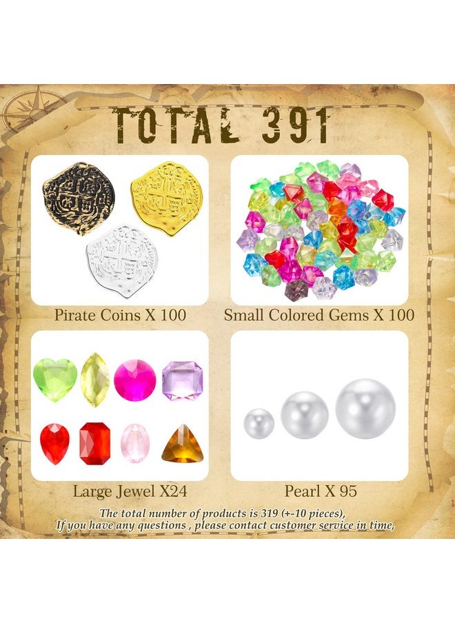 Hanaive 319 Pcs Pirate Treasure Pirate Gold Fake Coins Plastic Pirate Gems and Jewels Playset Pirate Party Decor Treasure for Pirates Themed Adventures Summer Pool Party Coins (Irregular)