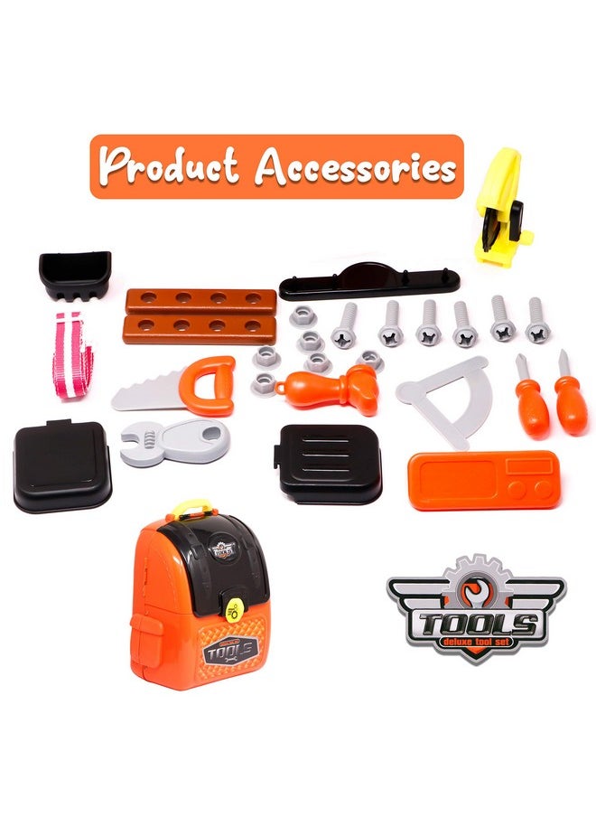 Zest 4 Toyz 2 in 1 DIY Deluxe Tool Set Toy with Portable Backpack Role Play Toy Set with Accessories - 28 Pcs (Orange)