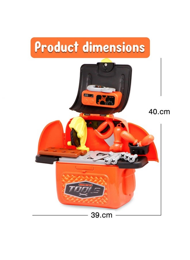 Zest 4 Toyz 2 in 1 DIY Deluxe Tool Set Toy with Portable Backpack Role Play Toy Set with Accessories - 28 Pcs (Orange)