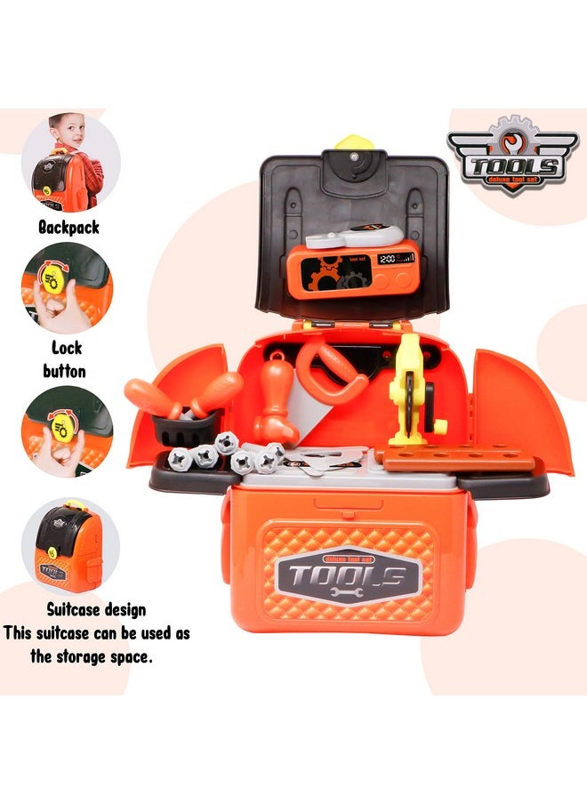 Zest 4 Toyz 2 in 1 DIY Deluxe Tool Set Toy with Portable Backpack Role Play Toy Set with Accessories - 28 Pcs (Orange)