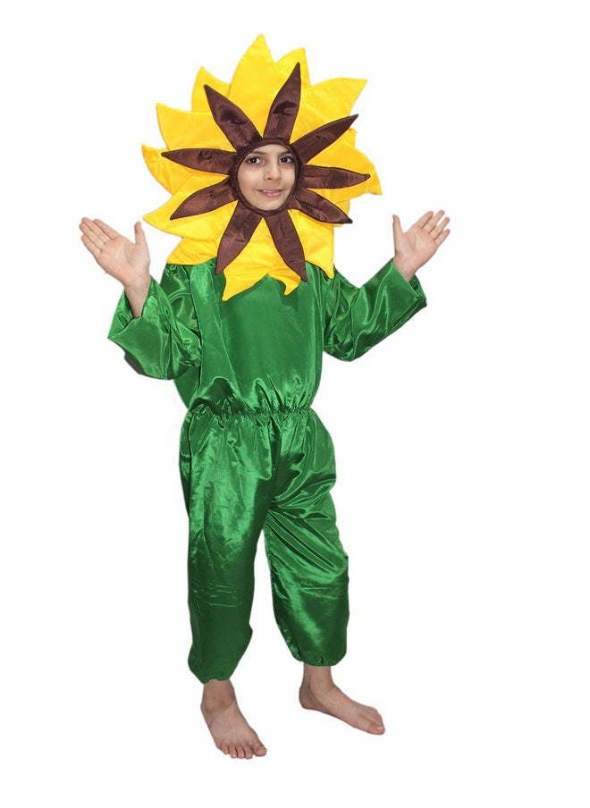 Kaku Fancy Dresses Polyester Nature Theme Double Shade Yellow Flower Costume -Yellow & Green, 5-6 Years, For Boys & Girls