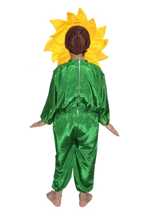 Kaku Fancy Dresses Polyester Nature Theme Double Shade Yellow Flower Costume -Yellow & Green, 5-6 Years, For Boys & Girls
