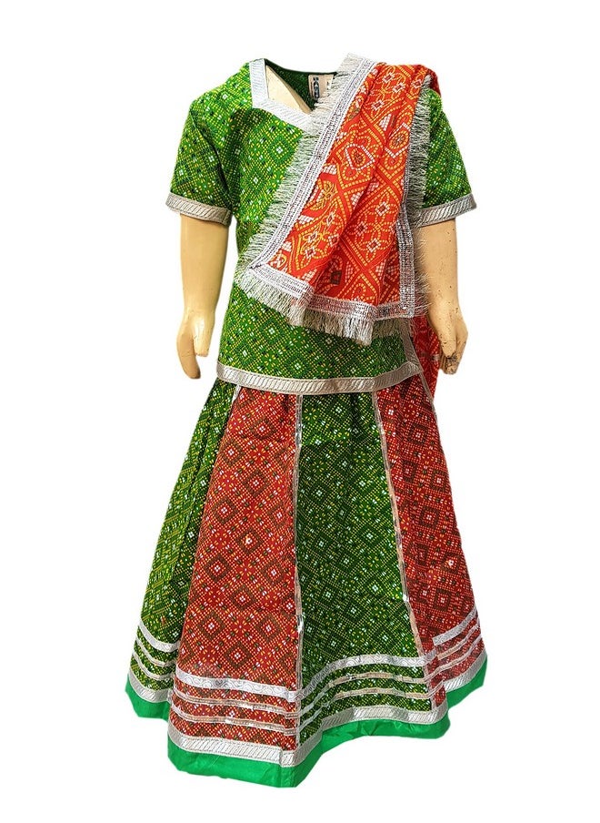 Kaku Fancy Dresses Indian State Rajasthani Folk Dance Farmer Costume for Kids/Lehenga Choli Dupatta Farmer Costume Set -Red, 14-17 Years, for Girls