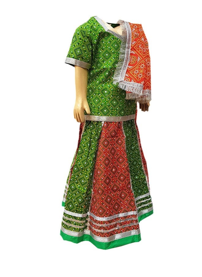 Kaku Fancy Dresses Indian State Rajasthani Folk Dance Farmer Costume for Kids/Lehenga Choli Dupatta Farmer Costume Set -Red, 14-17 Years, for Girls