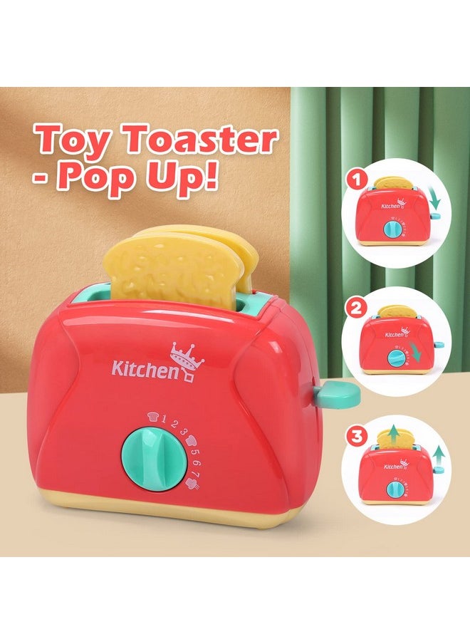 CUTE STONE Toy Kitchen Appliances Playset, Kids Kitchen Toy Mixer and Blender with Sound & Lights, Play Toaster, Cutting Play Food, Toddler Play Kitchen Accessories Set for Boys Girls