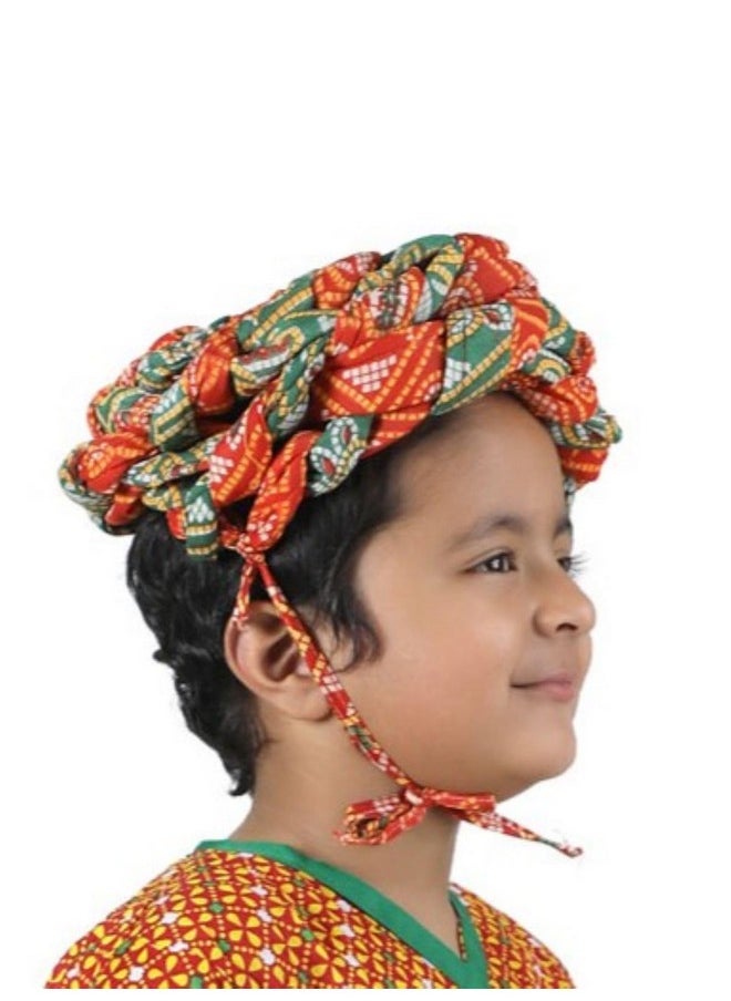 BookMyCostume Kids Rajasthani Pagdi Indian Traditional Turban For Boys And Men - Red & Green