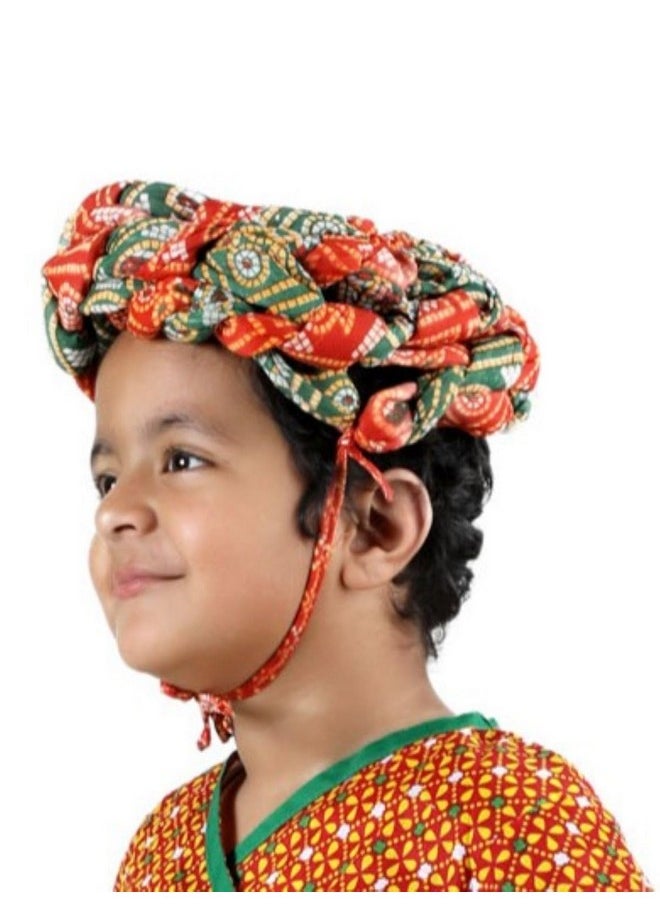 BookMyCostume Kids Rajasthani Pagdi Indian Traditional Turban For Boys And Men - Red & Green