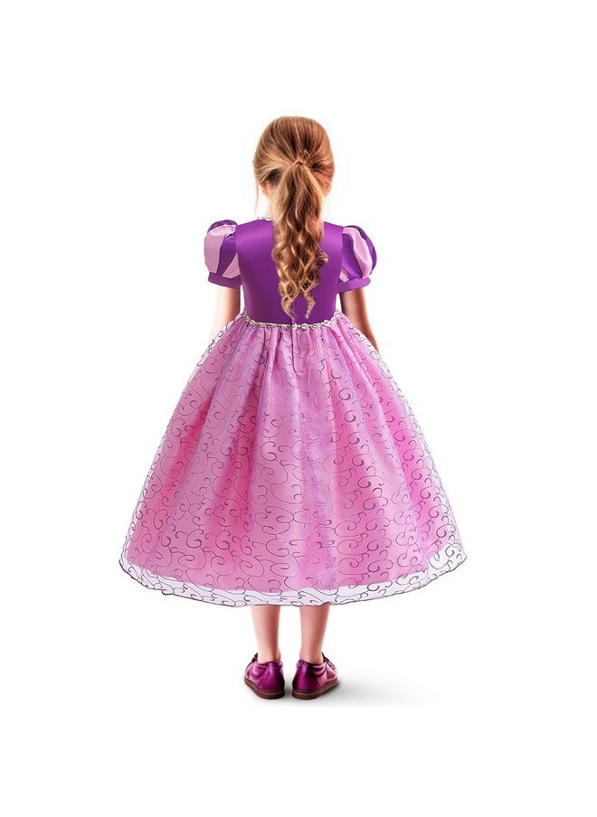 G.C Girls Rapunzel Dress Princess Dress Up Costume Toddler Puff Sleeve Dresses Wig Crown Wand Jewelry Necklace Halloween Cosplay Clothes Birthday Gifts Party Supplies