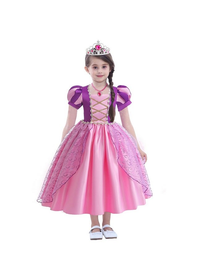 G.C Girls Rapunzel Dress Princess Dress Up Costume Toddler Puff Sleeve Dresses Wig Crown Wand Jewelry Necklace Halloween Cosplay Clothes Birthday Gifts Party Supplies