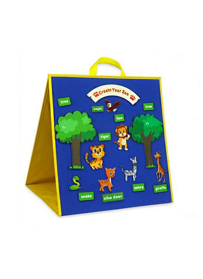 Topwon Felt Board for Kids, Folding Flannel Playboard Preschool Toddler Stories Boards, Animal Story Learning Double-Side Stand Flannel Board (Including Animal Felt)