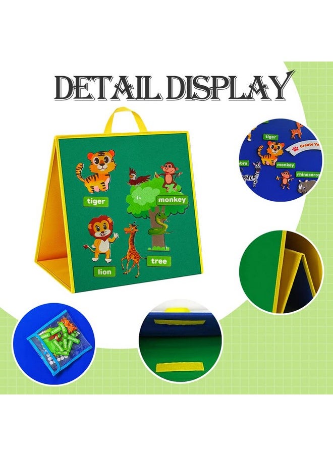 Topwon Felt Board for Kids, Folding Flannel Playboard Preschool Toddler Stories Boards, Animal Story Learning Double-Side Stand Flannel Board (Including Animal Felt)