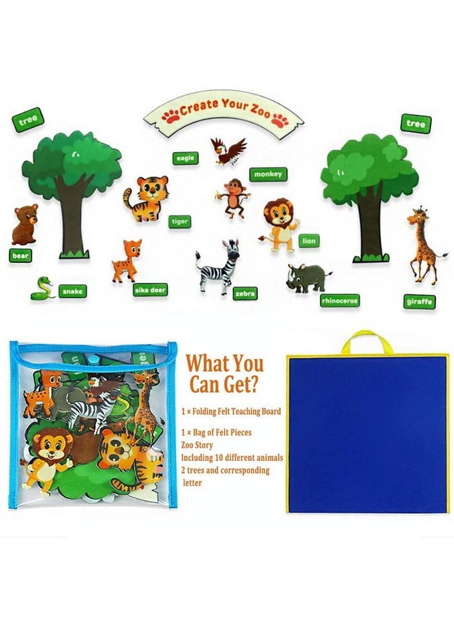 Topwon Felt Board for Kids, Folding Flannel Playboard Preschool Toddler Stories Boards, Animal Story Learning Double-Side Stand Flannel Board (Including Animal Felt)