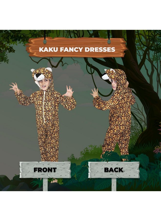 Kaku Fancy Dresses Fleece Leopard Wild Animal Costume For Kids - Brown, 7-8 Years | For Boys