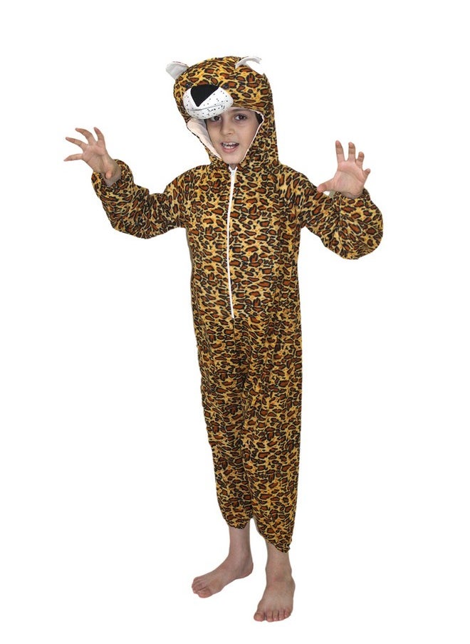 Kaku Fancy Dresses Fleece Leopard Wild Animal Costume For Kids - Brown, 7-8 Years | For Boys