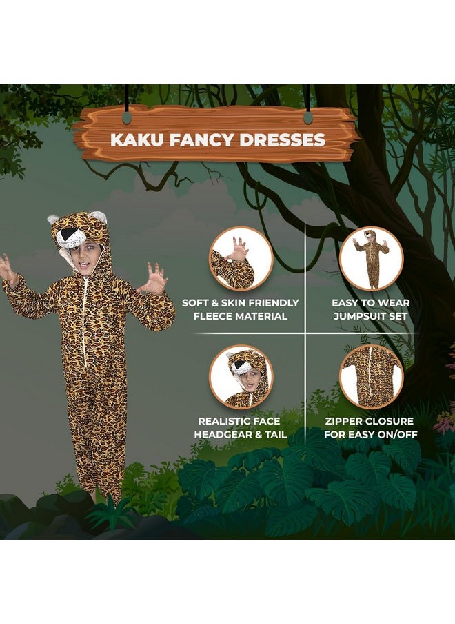 Kaku Fancy Dresses Fleece Leopard Wild Animal Costume For Kids - Brown, 7-8 Years | For Boys