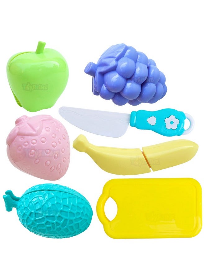 Toyshine Realistic Sliceable 5 Pcs Fruits Cutting Play Toy Set, Can Be Cut in 2 Parts, Pastel Color