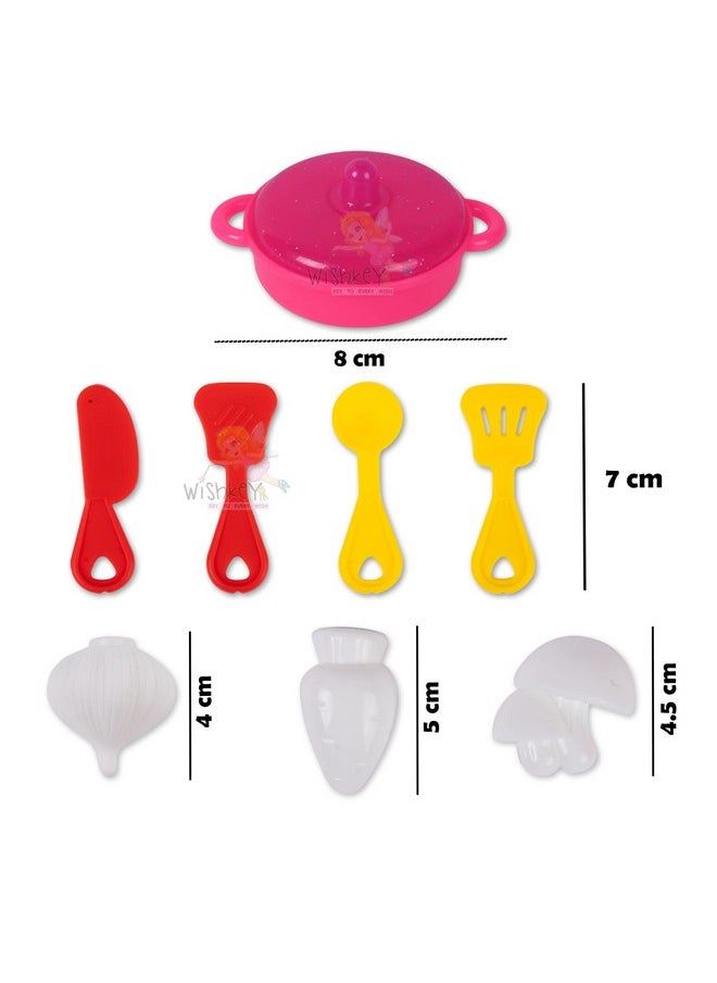 WISHKEY Kitchen Set for Kids with Stove Cupboard & Plastic Utensils, Little Chef's Cooking Pretend Play Indoor Toy with Accessories for Boys & Girls Above 4 Years (Set of 10, Multicolour)
