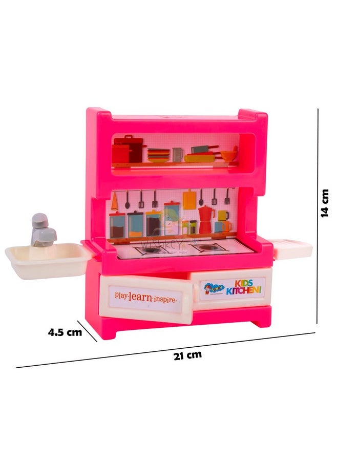 WISHKEY Kitchen Set for Kids with Stove Cupboard & Plastic Utensils, Little Chef's Cooking Pretend Play Indoor Toy with Accessories for Boys & Girls Above 4 Years (Set of 10, Multicolour)