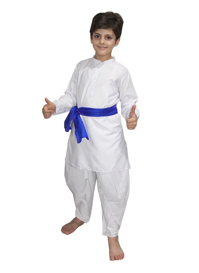 Kaku Fancy Dresses Indian State Haryanvi Dance Costume for Kids White Kurta Costume for Boy - White, 7-8 Years