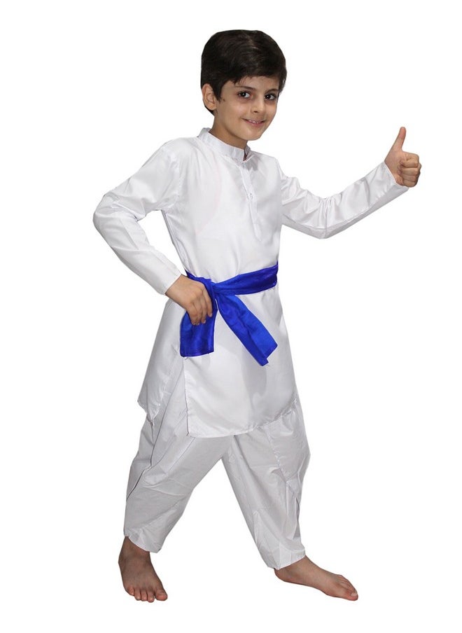 Kaku Fancy Dresses Indian State Haryanvi Dance Costume for Kids White Kurta Costume for Boy - White, 7-8 Years