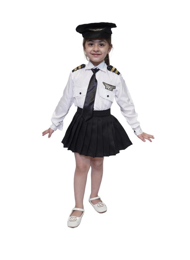 Kaku Fancy Dresses Polyester Our Helper/National Hero Pilot Costume For Girls | Includes Shirt, Skirt, Cap & Tie, Multicolor